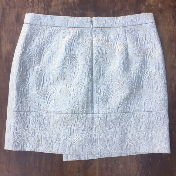 J Crew Metallic Silver Crossover Skirt Brocade 4 - Picture 3 of 5